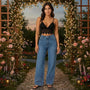 jeans wide leg à strass