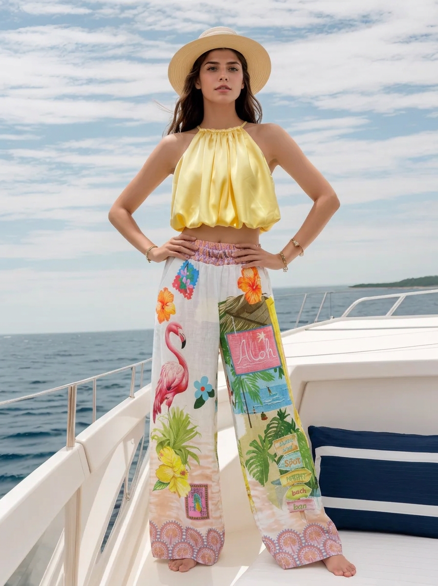 pantalon  imprimé flamant rose