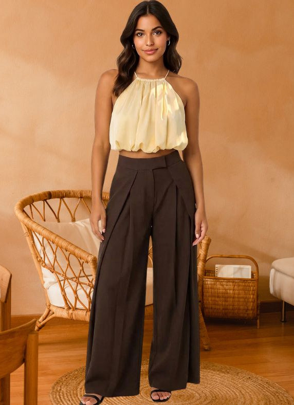Pantalon large taille haute