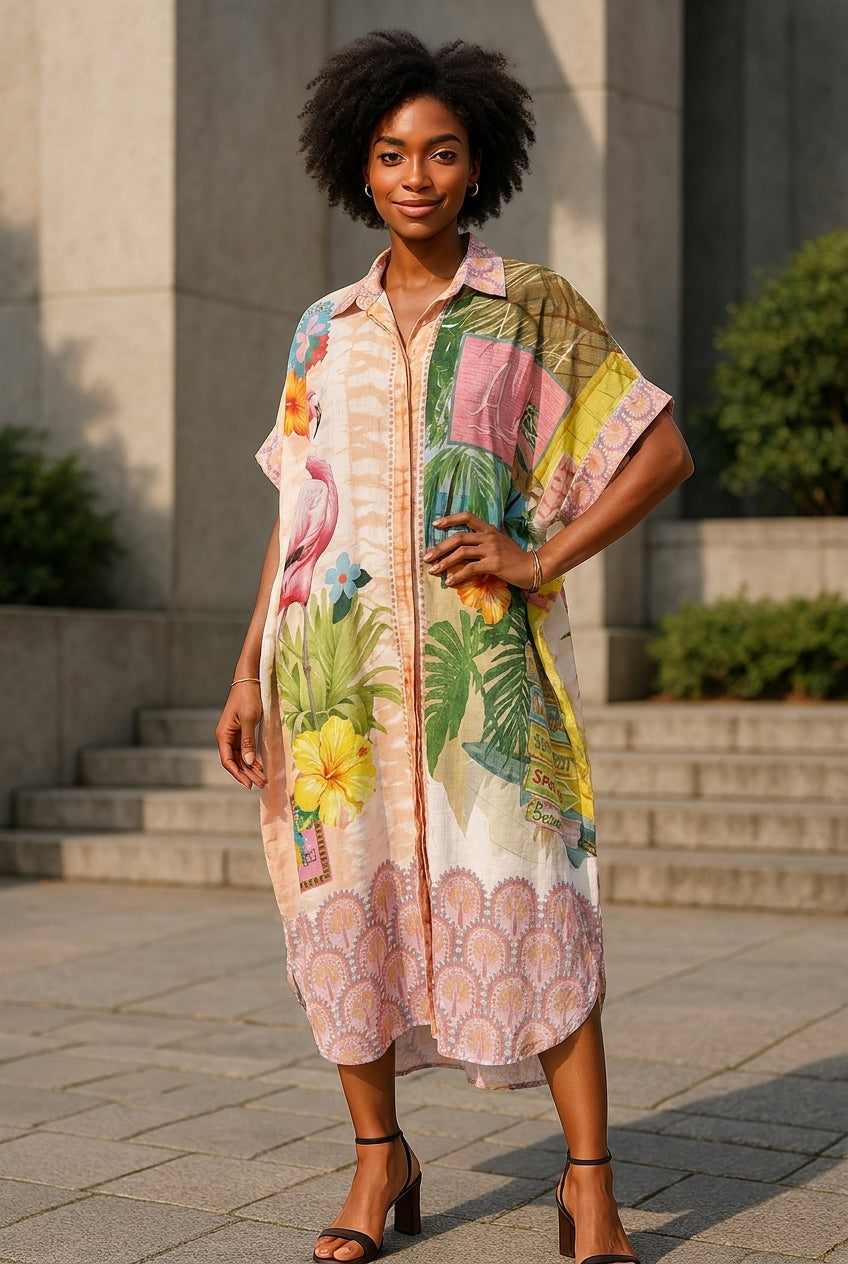 Robe chemise flamant rose