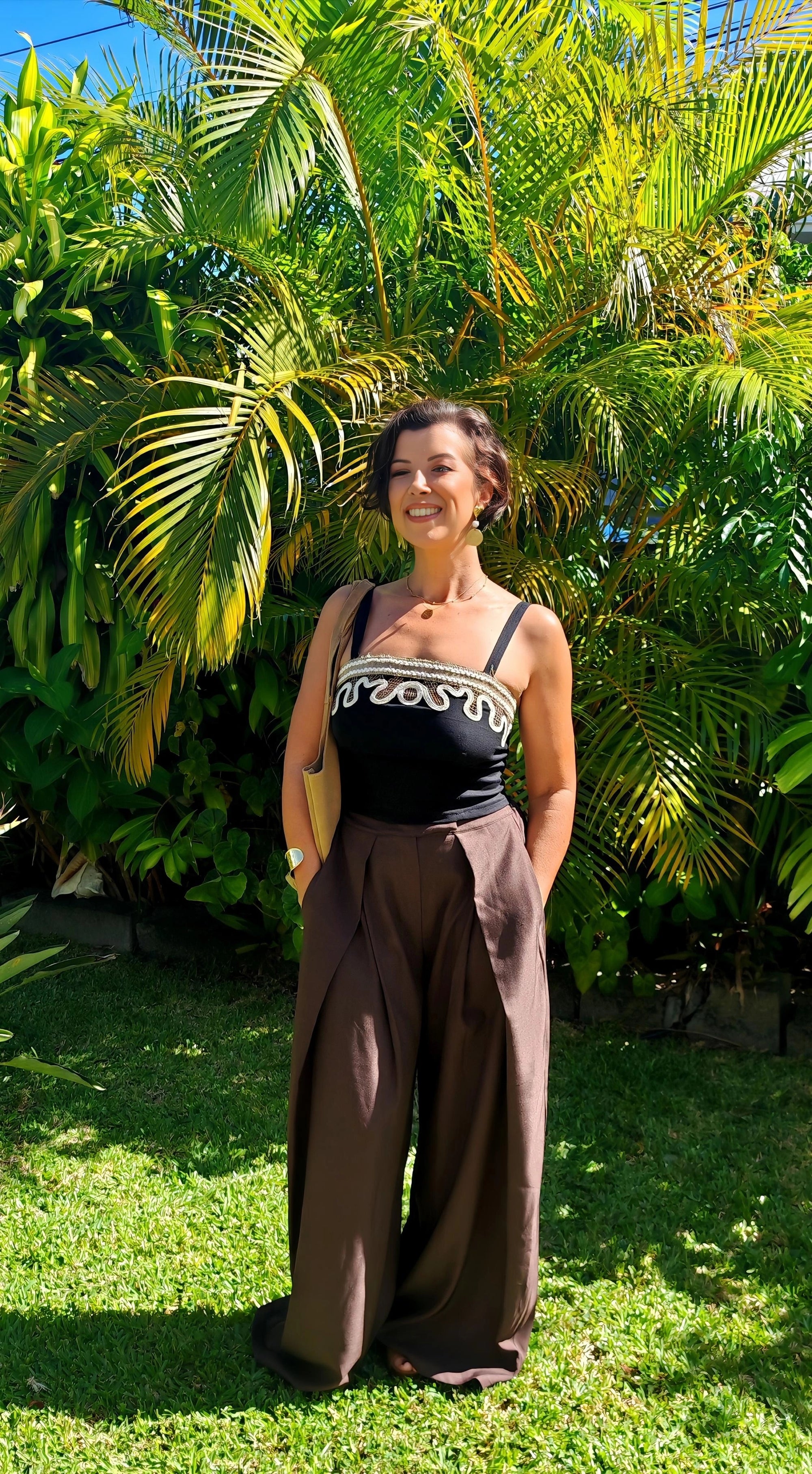 Pantalon large taille haute