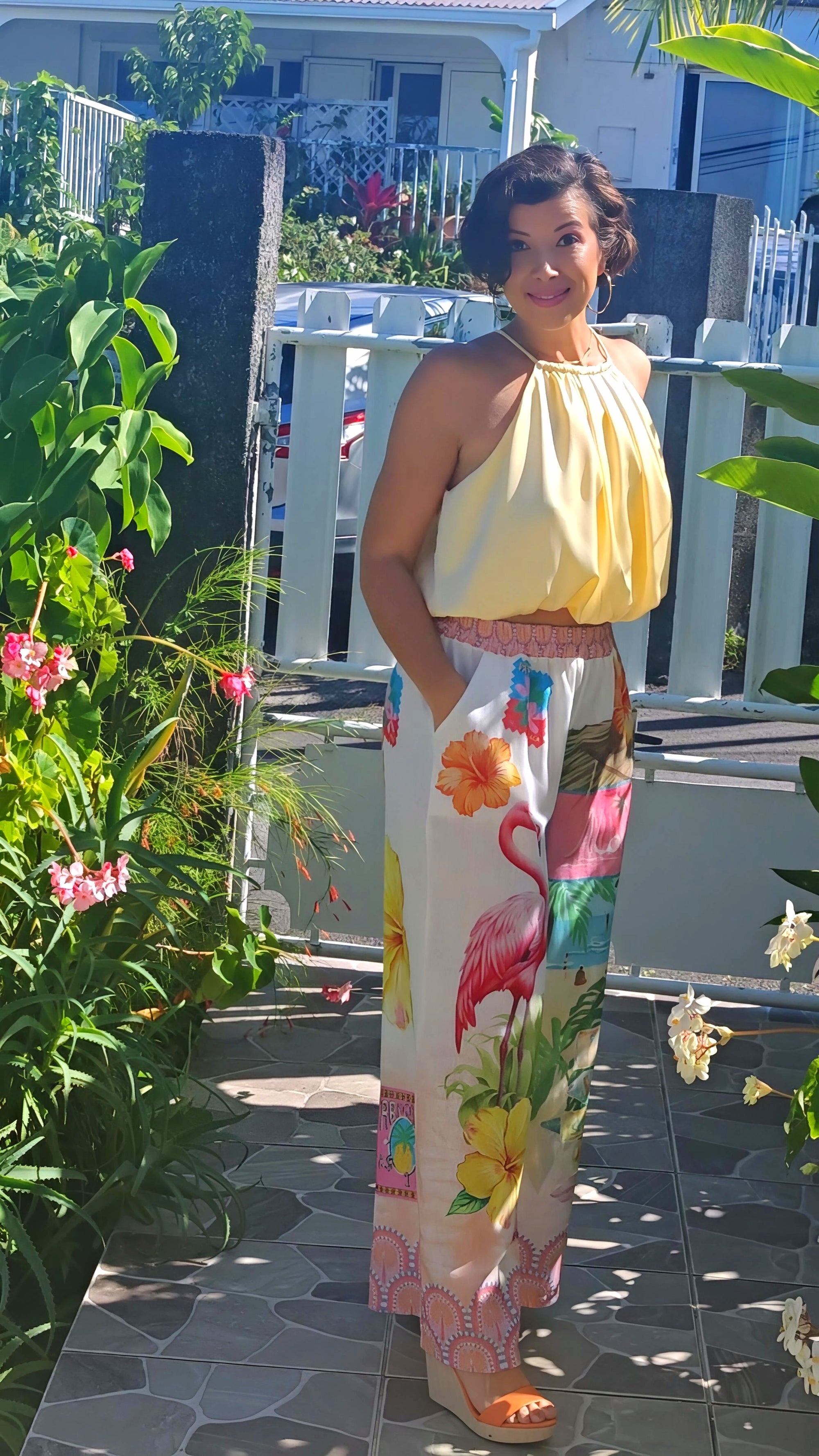 pantalon  imprimé flamant rose