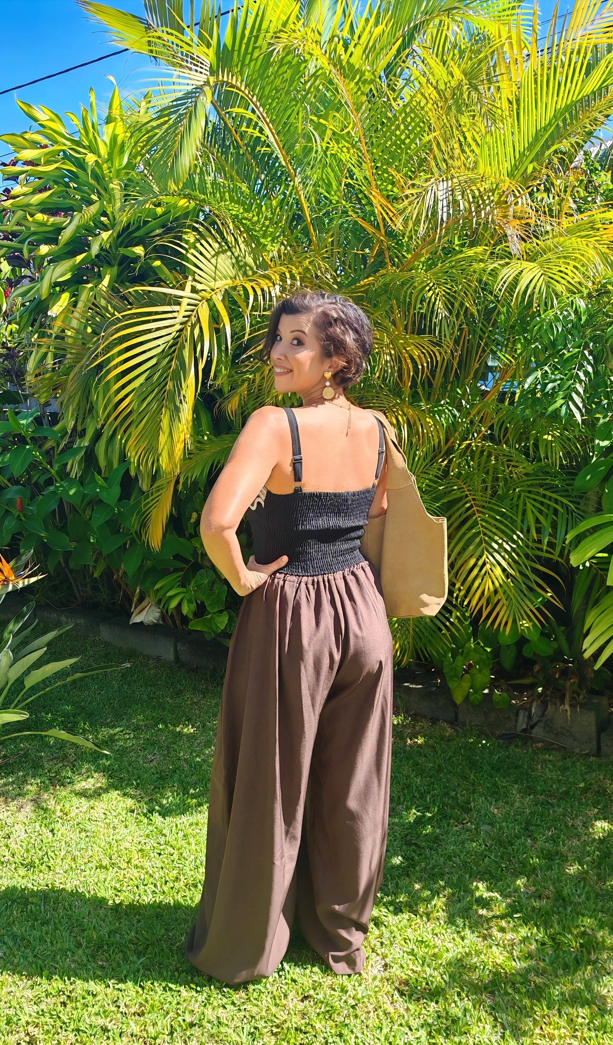 Pantalon large taille haute